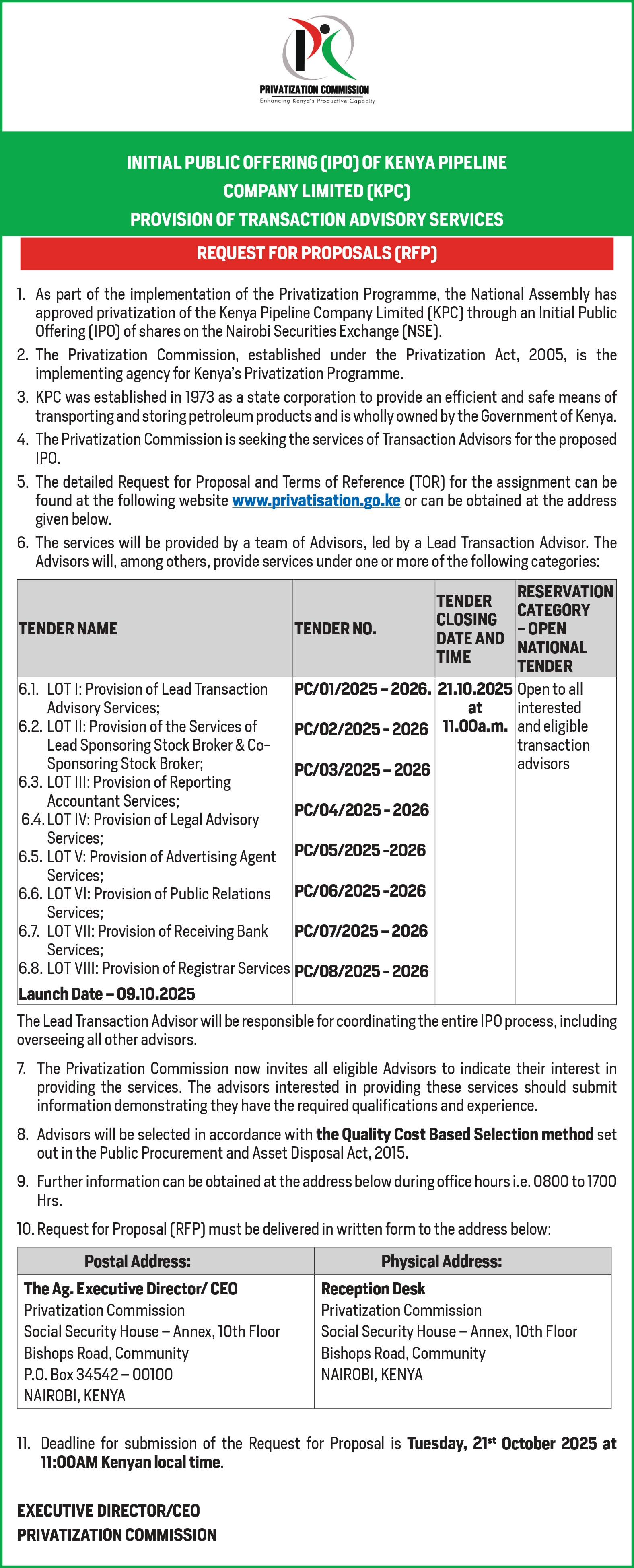 INITIAL PUBLIC OFFERING (IPO) KENYA PIPELINE COMPANY LIMITED (KPC)